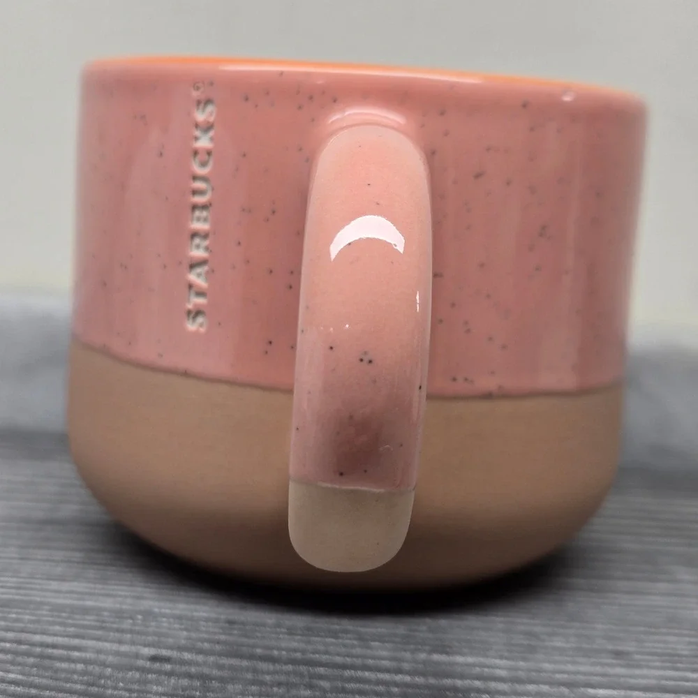 Starbucks 2018 Pink & Orange Speckled Terracotta Coffee Mug, 12oz Tri-Color Logo - Picture 4 of 15